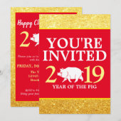 Glam Red Gold Glitter Chinees Nieuwjaar 2019 Pig Kaart (Voorkant / Achterkant)