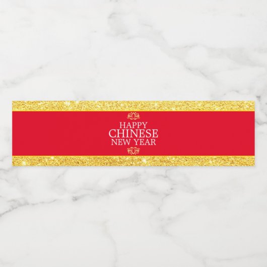 Glam Red Gold Glitter Lotus Gelukkig Chinees Nieuw Waterfles Etiket (Enkel label)