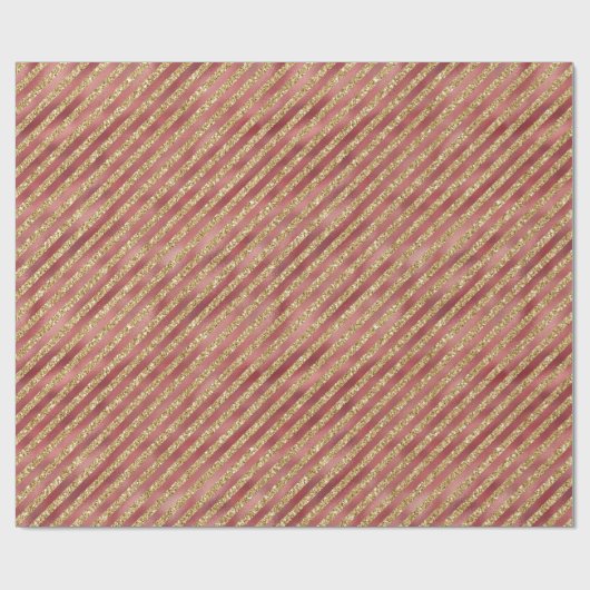 Glam Red Gold Glitter Stripes Cadeaupapier (Vlak)