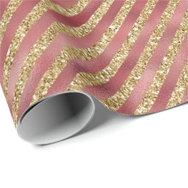 Glam Red Gold Glitter Stripes Cadeaupapier