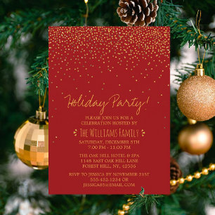 Glam Red & Gold Holiday Party Kaart