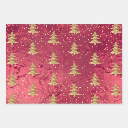 Glam Red Gold Kerstboom Glitz Inpakpapier Vel (Voorkant)