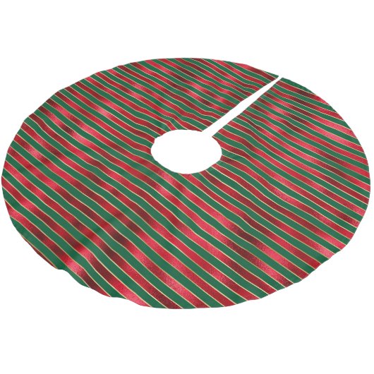 Glam Red Green Gold Stripes Kerstboom Rok (Gekanteld)