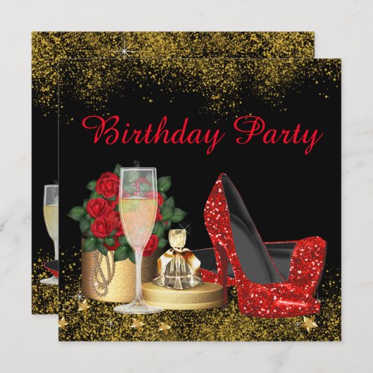 Glam Red High Heel Shoe Verjaardagsfeest Kaart (Voorkant / Achterkant)