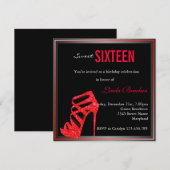 Glam Red High Hiel Black Sweet Sixteen Invite Kaart (Voorkant / Achterkant)