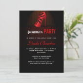 Glam Red High Hiel Shoe Bachelorette Invitation Kaart (Staand voorkant)
