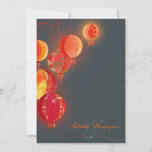 Glam Red Lantern Charcoal Gray Wedding Kaart (Voorkant)