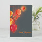 Glam Red Lantern Charcoal Gray Wedding Kaart (Staand voorkant)