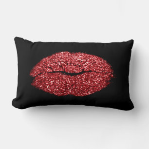 Glam Red Lips Glitter Zwart Make-up Kus Kussen