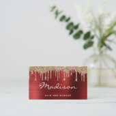 Glam Red Metal Gold Glitter Drip Hair & Makeup Visitekaartje (Staand voorkant)