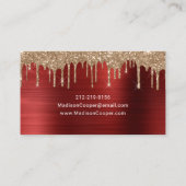 Glam Red Metal Gold Glitter Drip Hair & Makeup Visitekaartje (Achterkant)