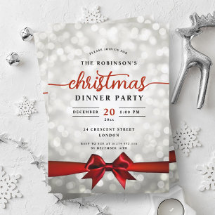 Glam Red Ribbon Silver Lights Kerstfeest Kaart