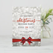 Glam Red Ribbon Silver Lights Kerstfeest Kaart (Staand voorkant)