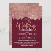 Glam Red Rose Gold Glitter Color Block Wedding Kaart (Voorkant / Achterkant)