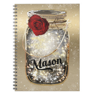 Glam Red Rose Mason Jar Notitieboek