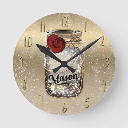 Glam Red Rose Mason Jar Ronde Klok (Voorkant)