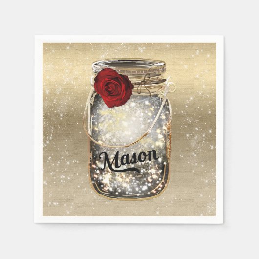Glam Red Rose Mason Jar Servet (Voorkant)