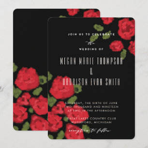 Glam Red Roses script Wedding Invitation Kaart