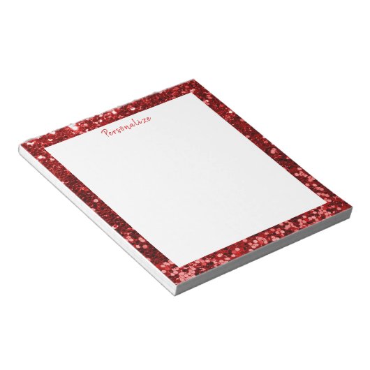 Glam Red Sequin Glitter Sparkle Border personalise Notitieblok (Schuin)