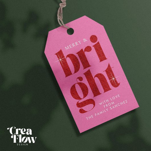 Glam Red Sequin Vrolijk en Helder Kerstmis Cadeaulabel