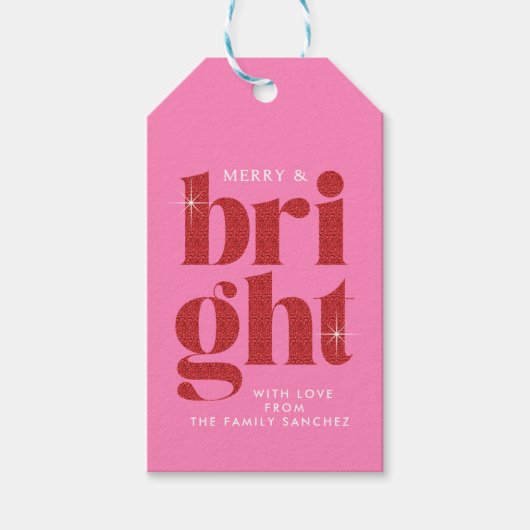 Glam Red Sequin Vrolijk en Helder Kerstmis Cadeaulabel (Voorkant)