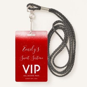 Glam Red Sweet 16 Invitation VIP Pass Badge