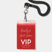 Glam Red Sweet 16 Uitnodiging VIP Pass Badge (Voorzijde met lanyard)