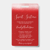 Glam Red Sweet 16 Uitnodiging VIP Pass Badge (Achterkant)