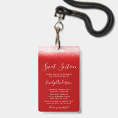 Glam Red Sweet 16 Uitnodiging VIP Pass Badge (Achterkant met lanyard)