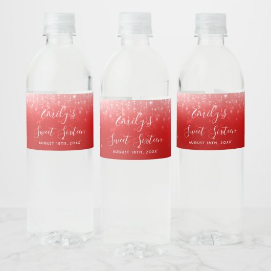 Glam Red Sweet 16 Waterfles Etiket (Flessen)