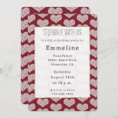 Glam Red White Hearts Kaart (Voorkant / Achterkant)