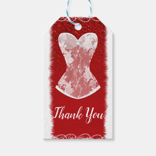 Glam Red & White Kerst lingerie feestje Cadeaulabel (Voorkant)