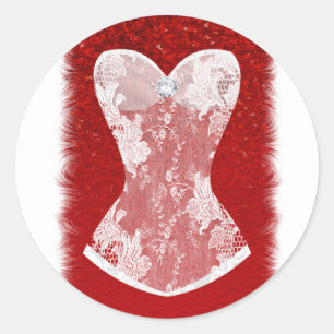 Glam Red & White Vakantie Lingerie Douche Favor Ronde Sticker
