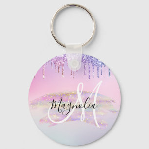 Glam Regenboog Eenhoorn Ombre Glitter Roze Monogra Sleutelhanger