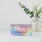 Glam Regenboog Glitter Drip Script Ontwerp Visitekaartje (Staand voorkant)