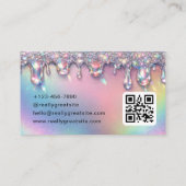 Glam Regenboog Glitter Drip Script Ontwerp Visitekaartje (Achterkant)