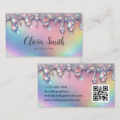 Glam Regenboog Glitter Drip Script Ontwerp Visitekaartje (Voorkant / Achterkant)