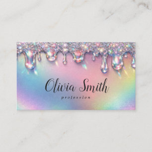 Glam Regenboog Glitter Drip Script Ontwerp Visitekaartje