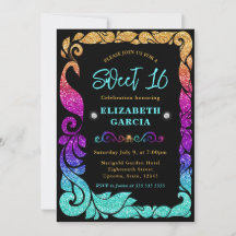 Glam Regenboog Gradiënt Glitter Pauw Sweet 16