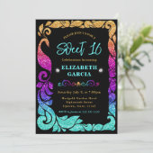 Glam Regenboog Gradiënt Glitter Pauw Sweet 16 Kaart (Staand voorkant)