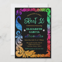 Glam Regenboog Gradiënt Glitter Pauw Sweet 16