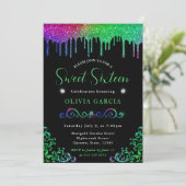 Glam Regenboog Gradiënt Glitters Zweet 16 Kaart (Staand voorkant)