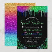Glam Regenboog Gradiënt Glitters Zweet 16 Kaart (Voorkant / Achterkant)