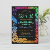 Glam regenbooggradiënt Glitter Peacock Sweet 16 Kaart (Staand voorkant)