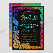 Glam regenbooggradiënt Glitter Peacock Sweet 16 Kaart (Voorkant / Achterkant)