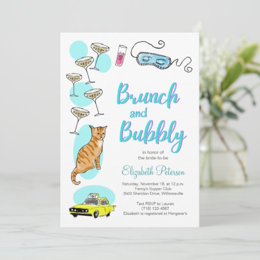 Glam Retro Cocktail Party Handgetekend Vrijgezelle Kaart (Staand voorkant)