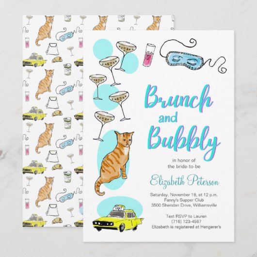 Glam Retro Cocktail Party Handgetekend Vrijgezelle Kaart (Voorkant / Achterkant)