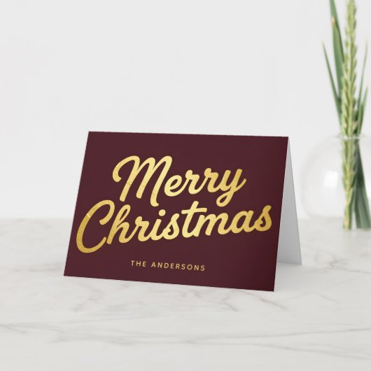 Glam Retro Foil Script Merry Christmas Feestdagen Kaart (Voorkant)