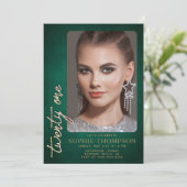 Glam Rhinestones Emerald Green 21e verjaardag foto Kaart (Staand voorkant)