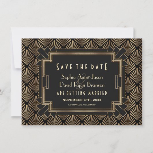 Glam Roaring 20 Gold Black Great Gatsby Save The Date (Voorkant)